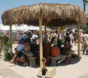 Palm Tiki Hut providing shade at the Honda US Open of Surfing