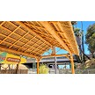 Example: African Reed Tiki Hut Gable Roof. Cedar Stain, Palapa Stands, Rope Kit, 