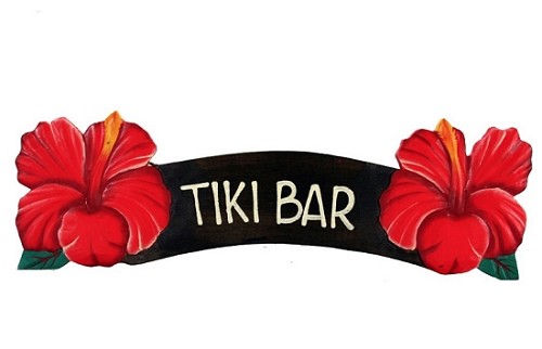 Tiki Bar Red Hibiscus Sign 6x21 